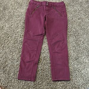 Skinny Maroon Moto Jeggings.